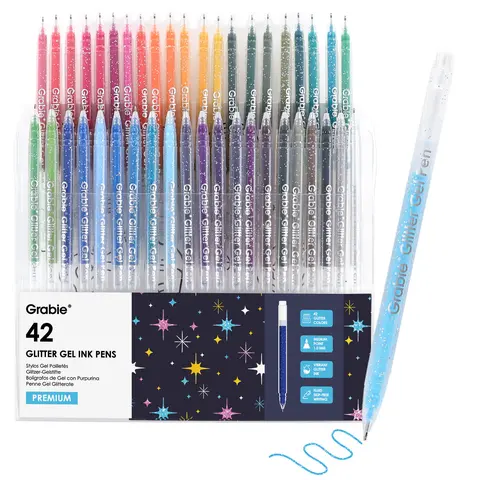 [Upgraded] Grabie Glitter Gel Ink Pens Set of 42 with more ink capacity, Back to School, Class Reward Gift Idea