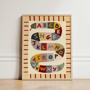 Alphabet Snake Wall Art Print – Colorful ABC Poster for Kids Room, Nursery or Playroom – Educational Animal Learning Decor Frameless Poster A
