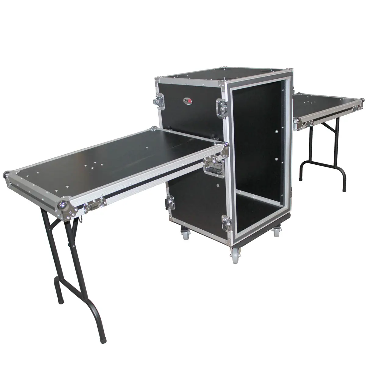 ProX T-14RSP24WDST 14U Vertical Shockproof Amp/Rack Case with Dual Side Tables & 4 Casters, 24" Rail to Rail