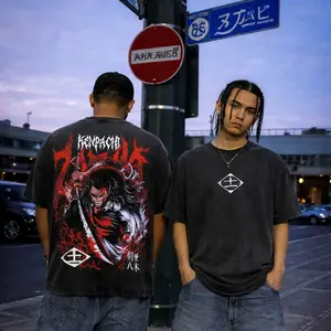 Kenpachi Zaraki Vintage Washed Oversized T-Shirt – Bleach Anime Captain Graphic Tee, Heavyweight Cotton Boxy Fit Streetwear, Soul Reaper Manga Fighter Shirt