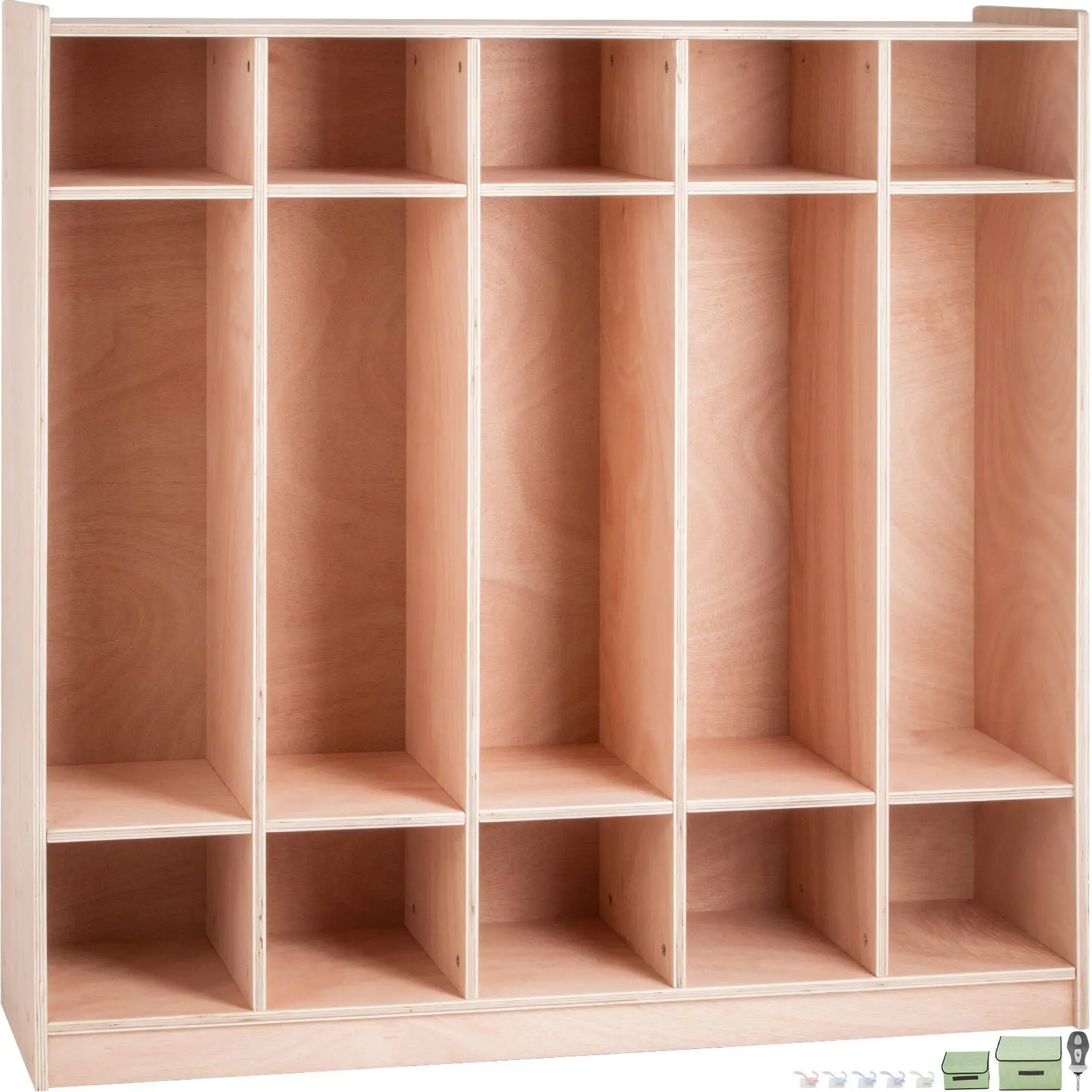 VEVOR Coat Locker, 5-Section Daycare Cubby Coat Rack, Classroom Coat Locker and Backpack Hanger, with 5 Hooks and Storage Boxes, for Kindergarten School, Natural