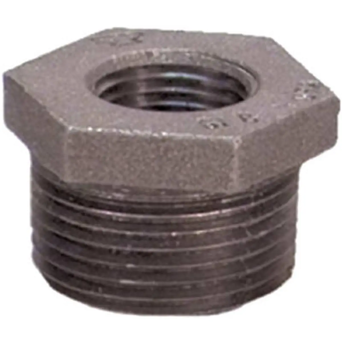 Anvil International Malleable Iron Reducing Bushing, 1.25 in x 0.5 in Hex Pipe Fitting, Male National Pipe Taper (NPT) to Female NPT Threads, Black Finish, Flexibility, Connecting Two Pipes