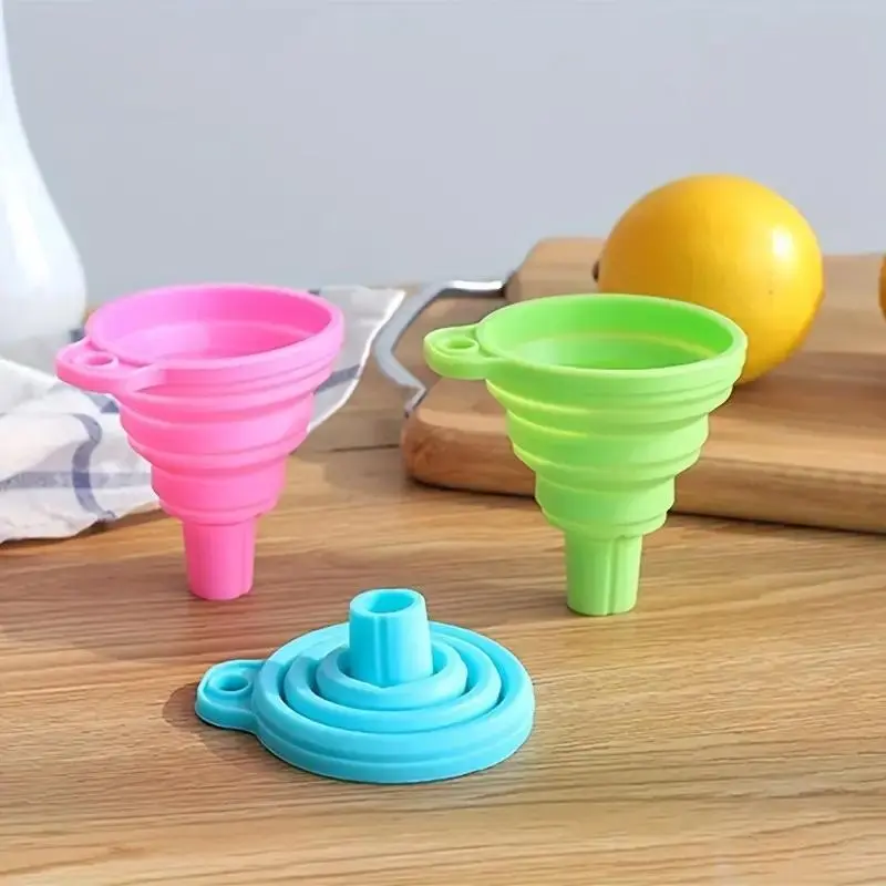 3 Piece Funnel Set, Mini Silicone Foldable Funnel, Kitchen Tool Accessories, Essential for Apartments & Dorms, College Prep, Home Kitchen Use, Kitchen Gadgets, Cooking Gadgets