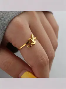 Stylish Minimalist Stainless Steel Open Ring for Women A to Z Adjustable Letter Ring for Birthdays and Names