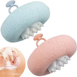 2pcs 2-in-1 Sunflower Bath Sponge Set – Soft Exfoliating Shower Loofah with Hanging Rope & Suction Cup for Women & Men (Pink/Blue-Green)