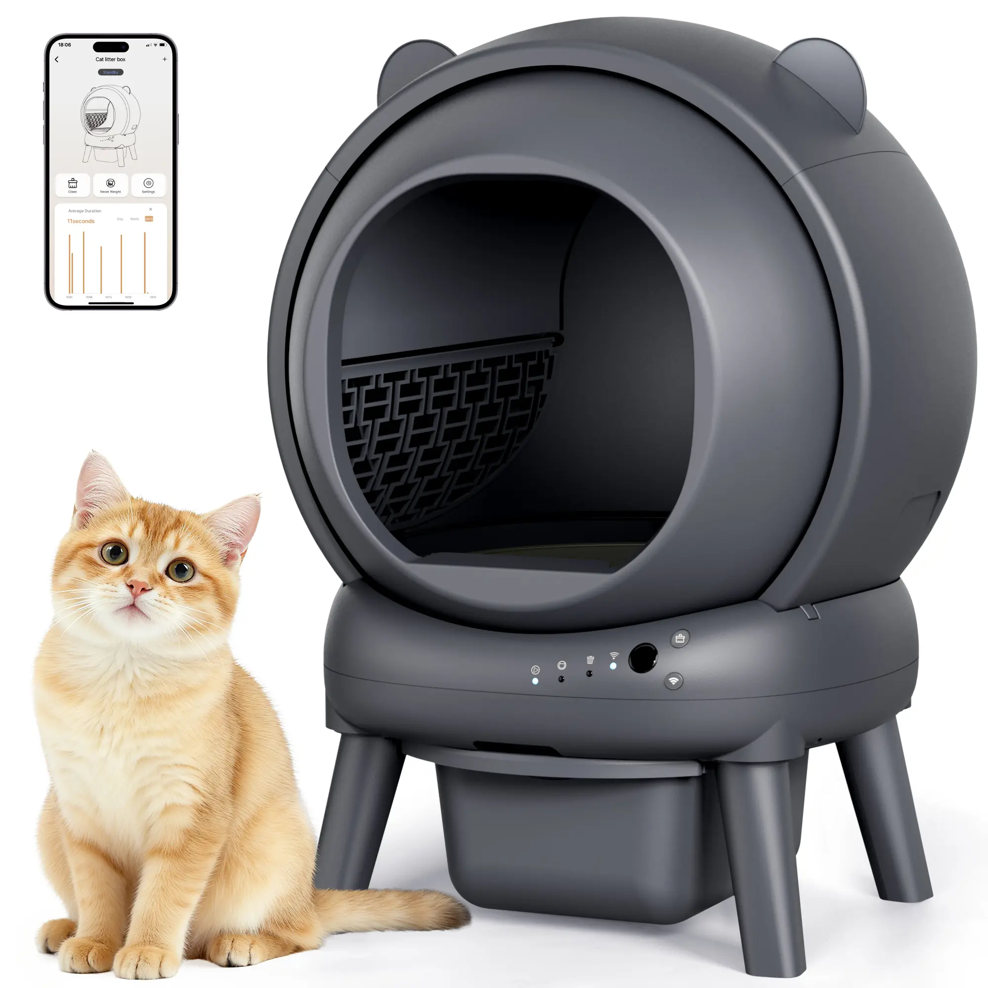 Automatic Cat Litter Box - App-Controlled, Large Capacity for Multiple Cats, Odor Control, Noise Reduction, Dual Safety Sensors, 2 Garbage Bags Included, Gray, Automatic Litter Box#Summervibes #petLovers#