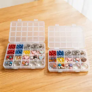 2pcs 24-Compartment Clear Storage Box with Lid - Multi-Grid Organizer for Jewelry, Hardware Parts, Craft Supplies - Desktop Rectangular Container, Contemporary Style, Jewelry Storage, Accessory Storage, Sewing Supplies, Jewelry Making, Accessory Organizer