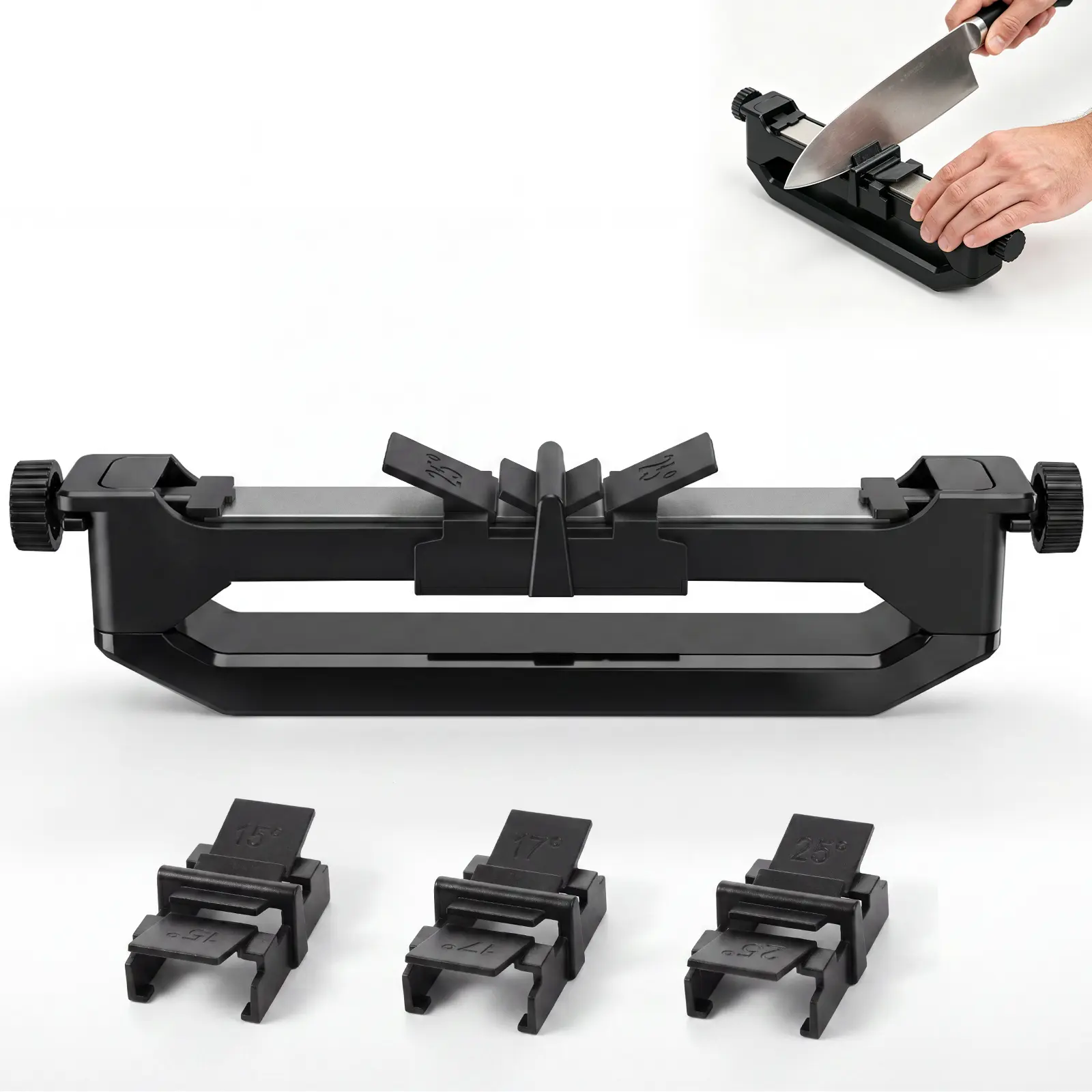 BOBOME Handheld Angle Guided Knife Sharpener – Portable Knife Sharpener with 15°/17°/25° Adjustable Angles, Multi-Purpose Sharpening Stone Set for Kitchen & Outdoor Camping Travel
