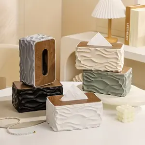 Fashionable and minimalist style tissue box, cream style tissue storage, surface with wave pattern design, an ideal choice for holiday gifts, suitable for bathrooms, living rooms, offices, family offices, bathrooms of dressing tables