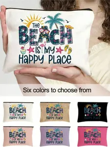 Tropical Beach Theme Zipper Makeup Bag, Cosmetic Travel Bags, Portable Travel Wash Kit, Travel Makeup Organizer, 6 Colors, Summer Vacation Accessory, Perfect Gift for Birthday, Thanksgiving, Mother's Day