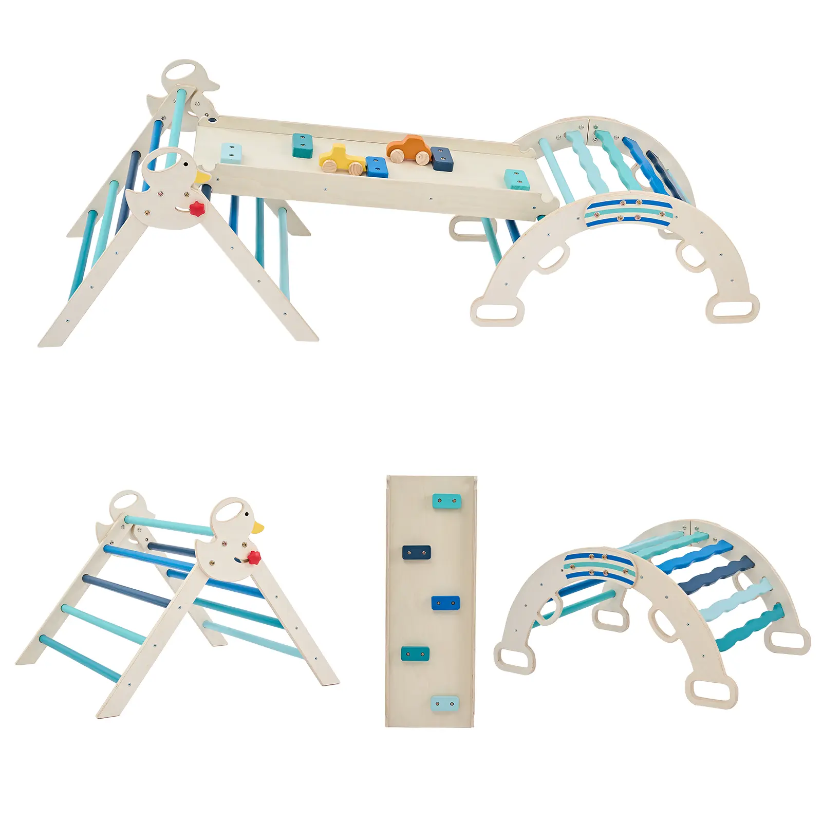 Pikler Triangle Climbing Set for Toddlers, 9-in-1 Wooden Montessori Indoor Climbing Gym with Ramp, Arch & Ladder, Foldable Play Structure