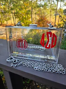 Delta Sigma Theta Sorority Clear Acrylic Crossbody Clutch Handbag with Pearl Chain Strap for Concerts and Football Games Versatile Design