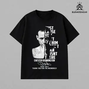 Rare Chester Bennington 1967-2017 Tribute Black T-Shirt, Casual Oversized Unisex Retro Graphic Rock Music Tee, Classic Fabric Soft Cotton Shirt For Rock Lovers, Menswear Gift for Rock Music Fans