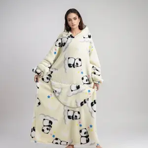 Extra Large Wearable Fleece Blanket Hoodie, Air-conditioned Room Comfortable Hoodie Nightgown with Big Pocket, Super Warm, Cozy, and Soft with Sleeves, Pockets, and Machine Washable, Contemporary Design for Women and Men