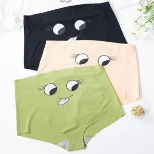 Women's High-Waisted Cute Cartoon Smiley Face Antibacterial Seamless Comfortable Breathable Maternity Panties