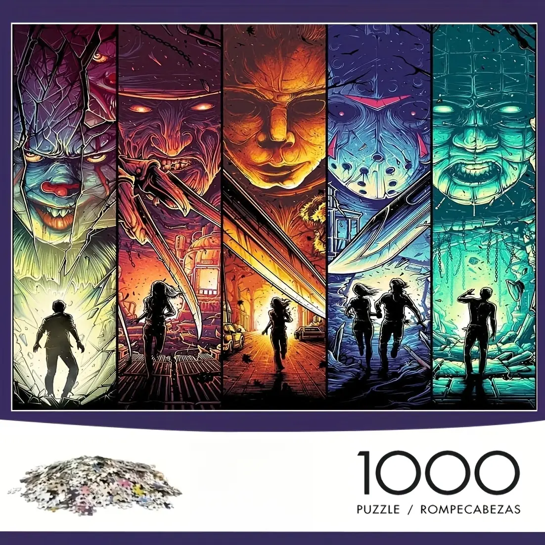 1000 PCS Horror Iconic Movie Villains Jigsaw Puzzle & Wall Art Decor, Spooky Scary Character Poster Art Puzzle Game, Collectible Wall Hanging Decor Artwork, Great Gift For Birthday, Anniversary, Halloween Holiday For Horror Movie Fans Family & Friends