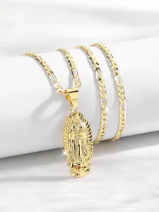 Women Elegant Guadalupe Pendant Necklace, Fashion Necklace, Smooth Copper Virgin Mary Charm Christian Jewelry, Universal Holiday Blessing Prayer