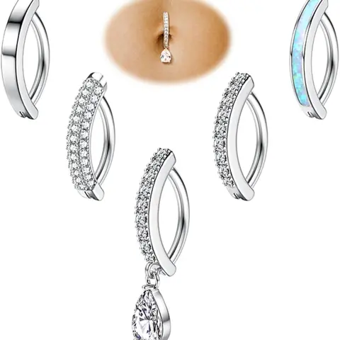 5pcs Belly Button Ring for Women, 14g Short Navel Rings, Clicker Belly Piercing Pack, Navel Rings Set, Hypoallergenic, Casual Style, Daily Wear Jewelry