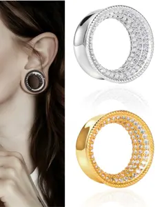 vanku 2pc Elegant Saddle Fit Sparkling Rhinestone Earrings, Unisex Wedding Jewelry, All-Season Stainless Steel Body Piercings, Daily Wear Accessories