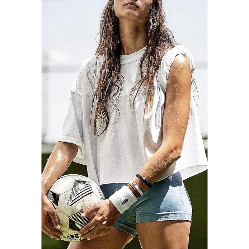 Women's Oversize Workout Crop Tops Casual Short Sleeve Drop Shoulder Boxy T-Shirts Roll Hem Basic Loose Running Tees