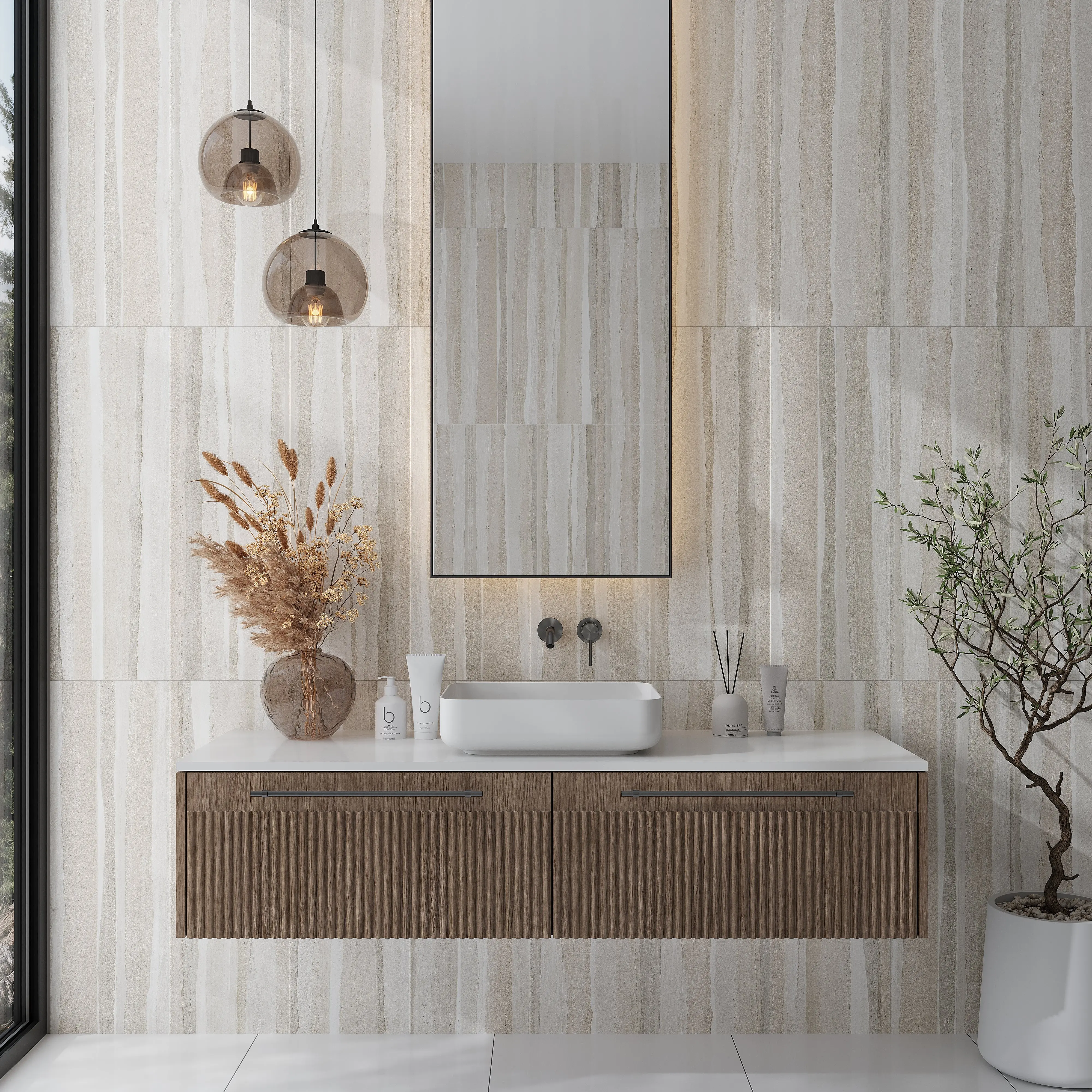 Warm Beige 12x36 Matte Stone-look Ceramic Large Tile (4 pack, 11.63 sq ft/case)
