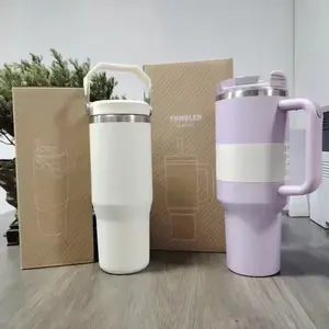 2024 40 oz Tumbler with Handle and Straw Double Wall Vacuum Reusable Insulated Cup Leak Proof Stainless Steel Coffee Travel Mug