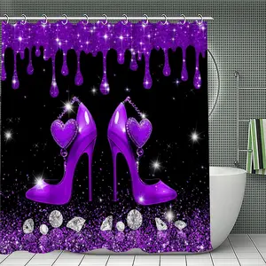 1PC Purple Glam Heels Luxury Style with Glitter Drips and Diamond Design, Bathroom Decor with Sparkling Heart Accents, Suitable for Holiday Home Accessories, Christmas Decoration