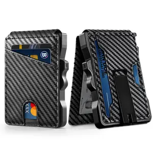 VTLASK Men's Minimalist Bifold Wallet with RFID Blocking Pop-Up Quick Access Card Holder Holds 12 Cards Cash Carbon Fiber Perfect Gift Protection