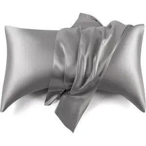 2 Packs Queen Size Curved Pillowcases, Silk Satin Side Sleep Pillowcase for Hair and Skin, Silky Soft Pillowcase for Hot Sleepers - 20x30 in - Pillow Protector - Grey