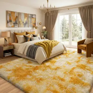 Tie-Dye Yellow Carpet, Warm Plush Carpet With Holiday Vibe, Shag Area Rug,Room Decor, Thick Pile Comfortable Colored Home Decor, Easy Care Living Room, Sofa, Bedroom Bedside Carpet,  For Bedroom,Decorative Room Accessories,