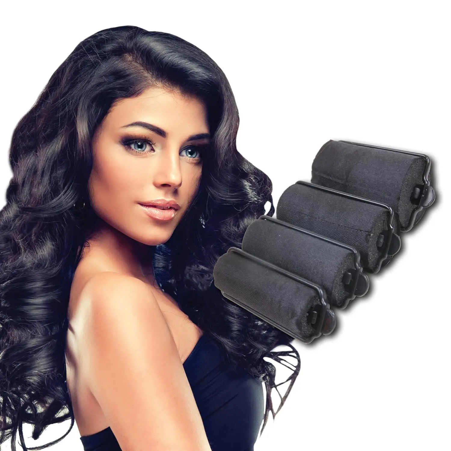 DONNA Satin Foam Rollers 30pcs – Soft Heatless Hair Rollers for Sleeping, Gentle Foam Curlers for Natural Hair Styling, No Heat Sponge Rollers Set for Smooth Waves and Curls, Black
