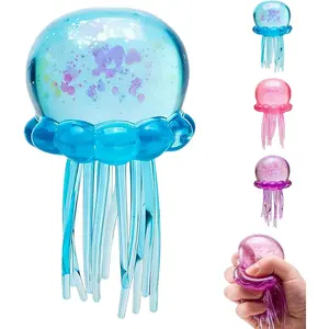 ZANOK Jellyfish Squishy, Jellyfish Squeeze Stress Ball, Ice Squeeze Cube-Drop Malt Sugar Balls Sensory for Anxiety Stress Party Favors (Blue)
