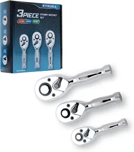Stubby Ratchet Set 1/4" 3/8" 1/2" – Mini Socket Wrench Set with 72-Tooth Quick Release, Reversible Chrome Alloy Drive Tools, Compact Durable Ratchet for Auto Repair & Home Use