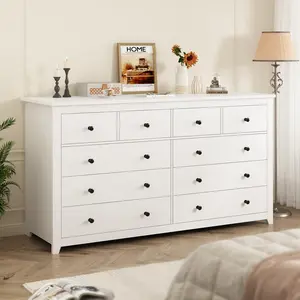 Raybee Furniture 5/6/10 Wood Drawers Dresser, Smooth Metal Rail & Chests of Drawers for Hallway & Bedroom Storage Organizer