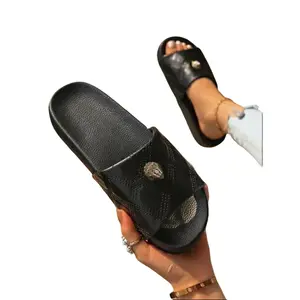 Women's Fashion Slide Sandals, Black Flip Flop Slippers, Casual Slip-On Platform Sandals, Lightweight Breathable Comfortable Summer Beach Shoes, Trendy Outdoor Vacation Walking Footwear