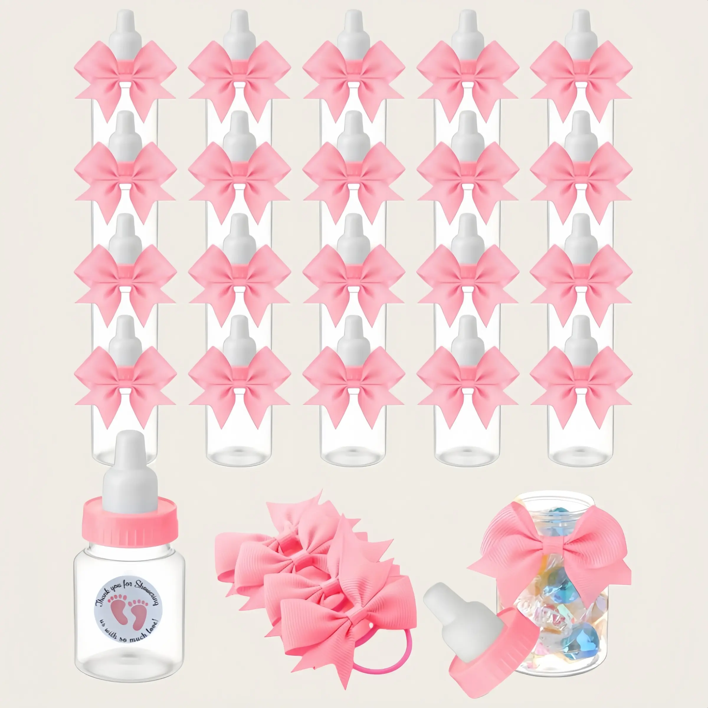 Mini Baby Bottle Set, 1/6/12 Pieces, 3.5 Inch Plastic Bottles, Ideal for Baby Shower Party, Party Favors Assortment, Thank You Stickers & Bow Included, Party Favor Packs, Party Bag Fillers, Goody Bag Stuffers, Gift Bag Fillers, Goodie Bags Fillers