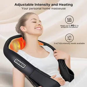 4D Electric Neck and Back Massager with Heat, Deep Kneading Massage Pillow, Adjustable Intensity, Shoulder Muscle Massage, with 110-240V US Plug, for Home, Office, Car Use, Ideal Gift for Men & Women