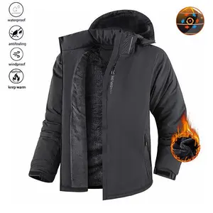 Men's Winter Ski Jacket Warm Fleece Lined Waterproof Windproof Hooded Insulated Outdoor Jacket Thickened Sports Hiking Running Camping Fishing Climbing Travel Snowboarding Casual Windproof Coat with Warm Fleece Lining