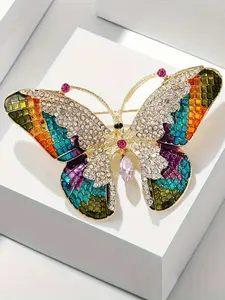 Fashion Colorful Rhinestone Butterfly Brooch, Women's Insect Pin, Metal Clip, Casual Party Jacket Accessory, Jewelry