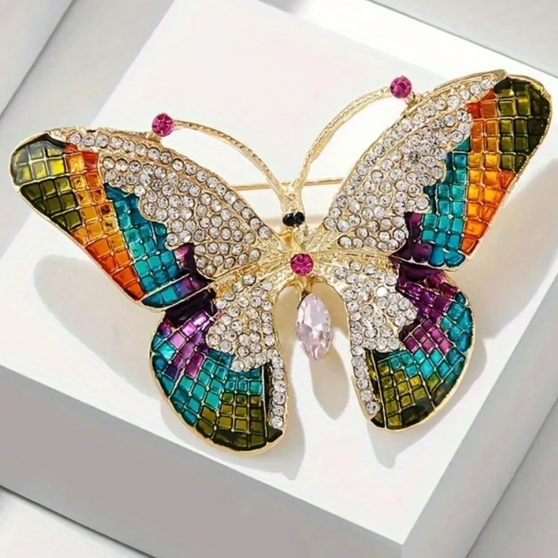 Fashion Colorful Rhinestone Butterfly Brooch, Elegant Brooch, Lapel Brooch, Women's Insect Pin, Brooch Pins, Metal Clip, Casual Party Jacket Accessory, Jewelry