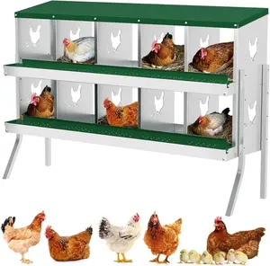 【Christmas Gift】10 Holes with Legs（Green) Metal Chicken Nesting Boxes, Chicken Egg Laying Box , Large Vented Holes Chicken Coop with Rollout Egg Collection, Wall Mount Coops for Chickens, Hens