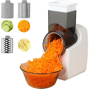 Electric vegetable slicer salad shooter 3in1 electronic fruit shredder cheese grater for home kitchen use electric grater with 3 type blades stainless steelwhitea