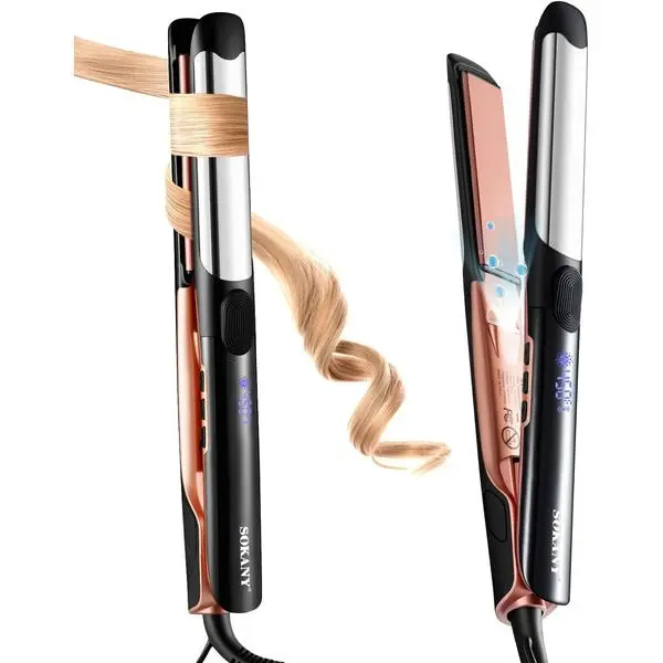 SOKANY Hair Straightener and Titanium Flat Iron Curler 2 in 1 | 1 Inch Ceramic 3D Floating Panel,Dual Voltage,450°F Rapid Heating Protection,Ions Iron Reduces Frizz,Hair Shinier Smoother