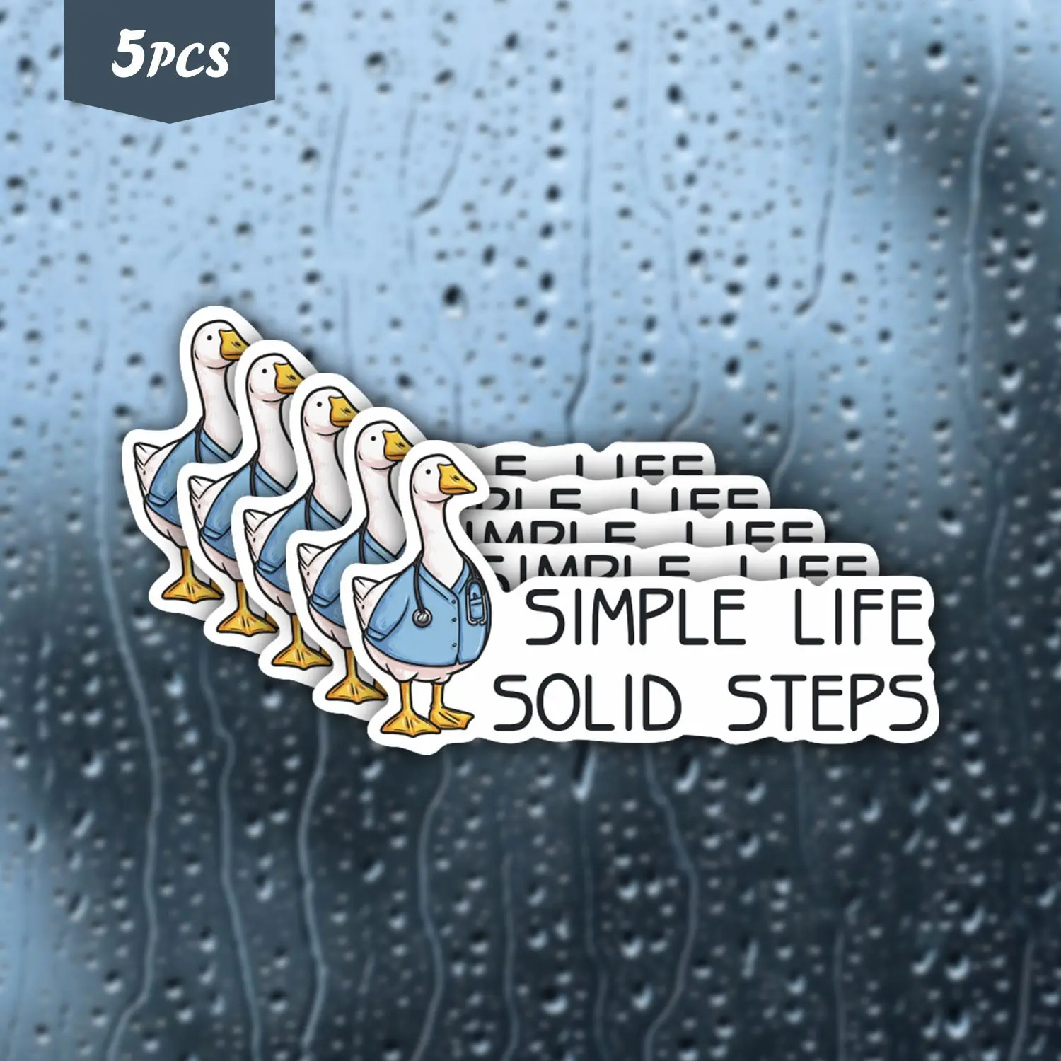 5Pcs Steady & Simple Lab Coat Goose "Simple Life Solid Steps" Waterproof Vinyl Sticker, Self-Adhesive Single-Use Decal, Suitable For Water Bottles, Laptops, Cars, Tablets And More, Ideal For Minimalists, Steady Goers And Goose Lovers