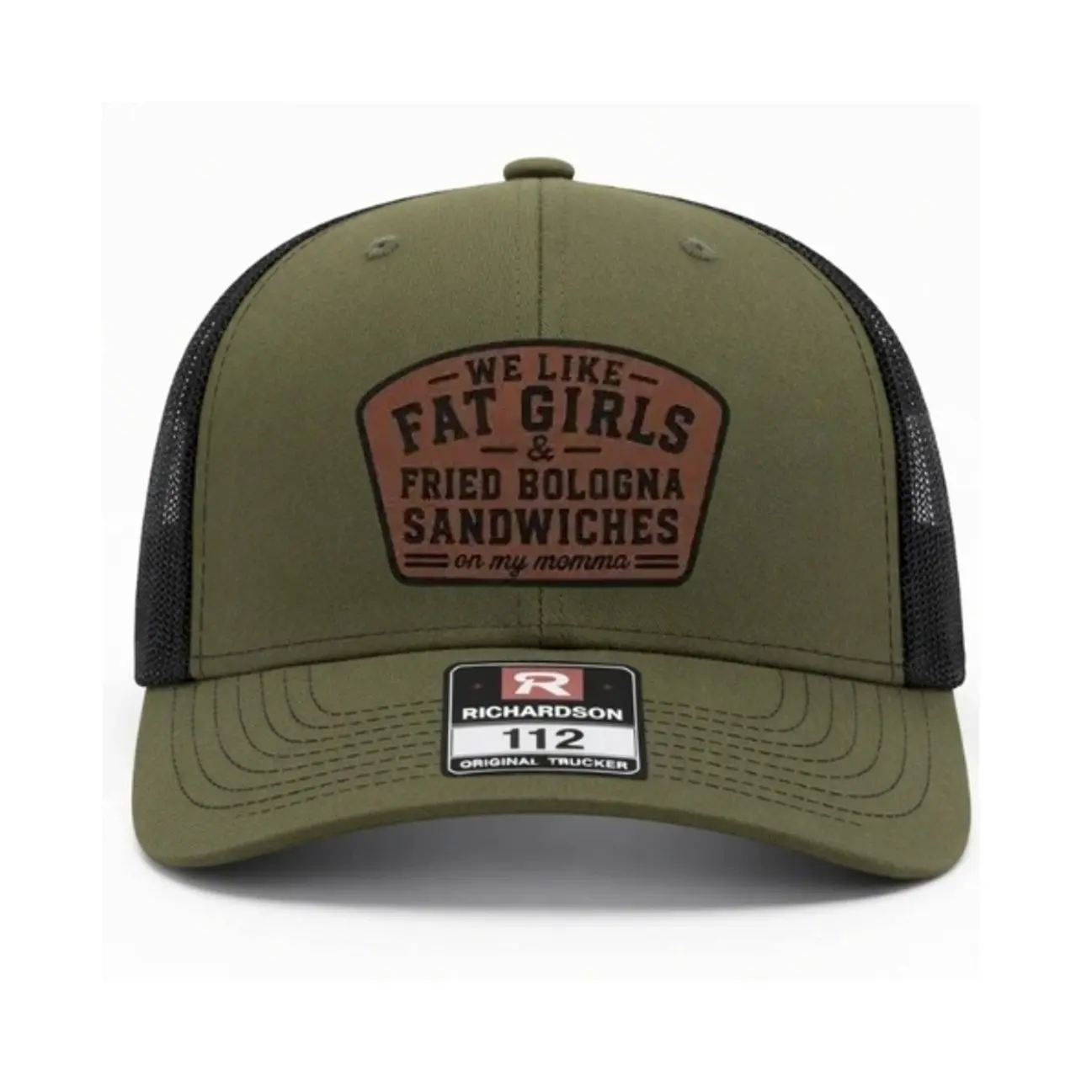 Vintage We Like Fat Girls & Fried Bologna Sandwiches Leather Patch Trucker Hat | Funny Quote Richardson 112 Cap | Southern Humor Hat | Gift for Him