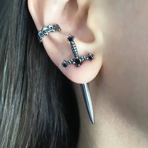 Women's Vintage Gothic Sword Earrings - Rhinestone Crystal Alloy Gothic Accessories, Unisex Punk Style Dangle Stud Body Jewelry, Accessories Adults for Festival Wear