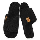 Intini Men's Cozy Fuzzy Fur Slides - Open-Toe Slip-On House Slippers with Soft Memory Foam, Non-Slip TPR Sole, Grip on Tile-Hardwood Floors, Gifts for Him Dad Gifts