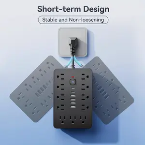 A 17-in-1 Lightning Protection Socket Power Supply Power Strip, with 11 One Wide Spacing Socket, 4 One USB Interface,, with Switch, Wall Mounted, multi-Device Charging Station, Suitable for Home and Office-110v-130v US Plug usb-c fast