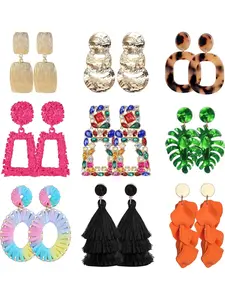 9 Pairs Clip on Earrings for Women Fashion Rattan Acrylic Tassel Drop Dangle Earrings Set Lightweight Geometric Statement Bohemian Clip Earrings for Non Piercied Fashionable Jewelry