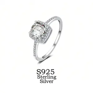 S925 Sterling Silver Modern Square Halo Ring ,Cubic Zirconia for Work & Date, Anniversary fashion jewelry accessory,Perfect Gift for Wife